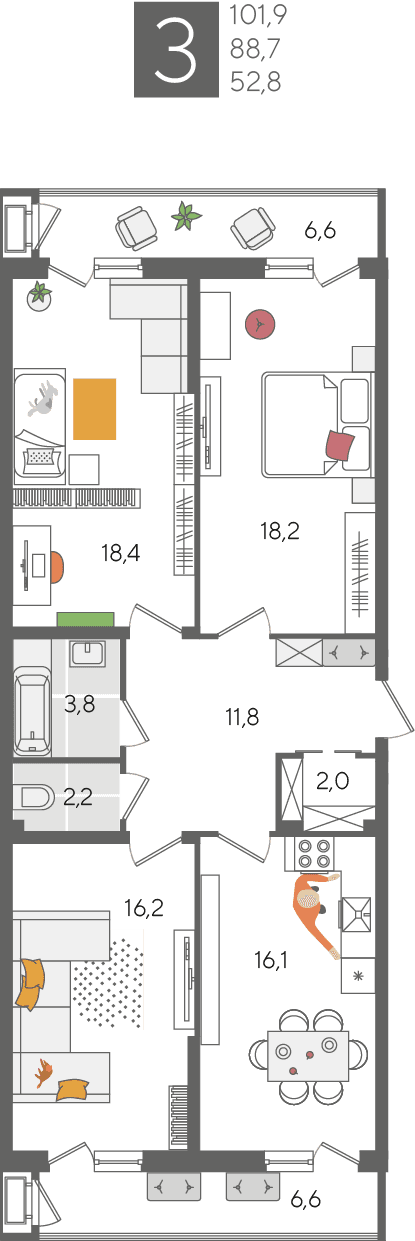 Рекорд 2 Краснодар — планировка 3