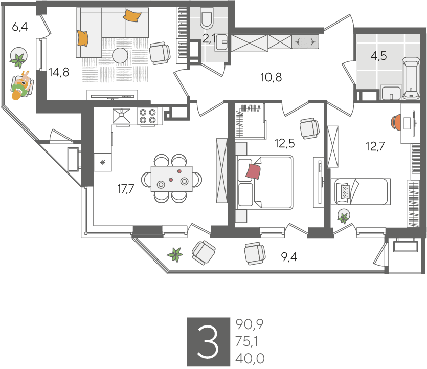 Рекорд 2 Краснодар — планировка 3