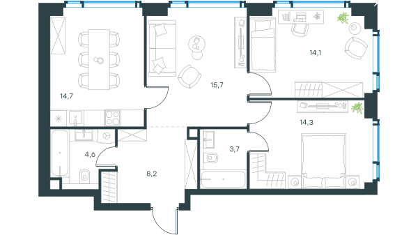 Level Мичуринский, этапы 1 и 2 Москва — планировка 3