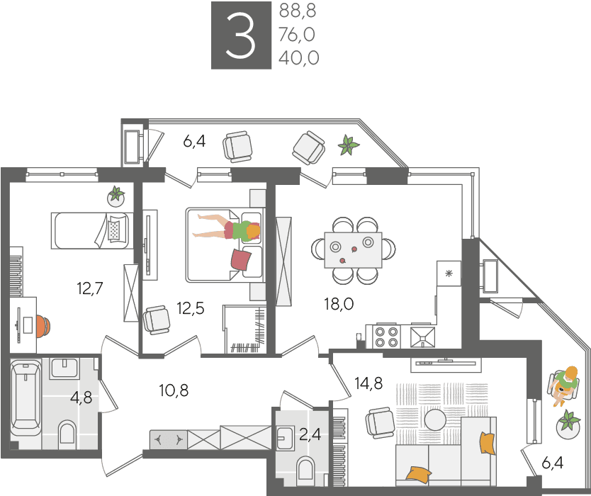 Рекорд 2 Краснодар — планировка 3