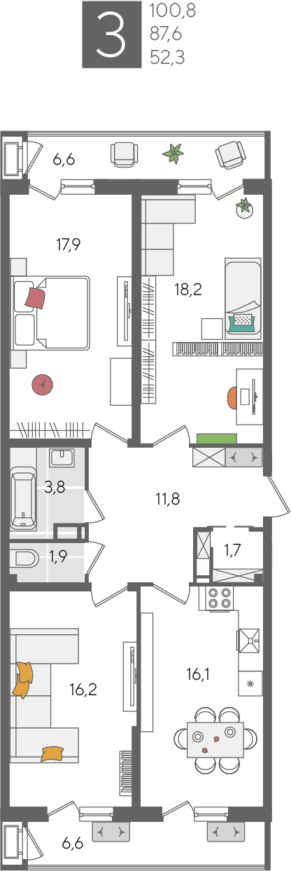 Рекорд 2 Краснодар — планировка 3
