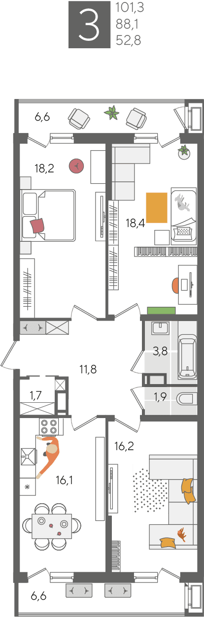 Рекорд 2 Краснодар — планировка 3