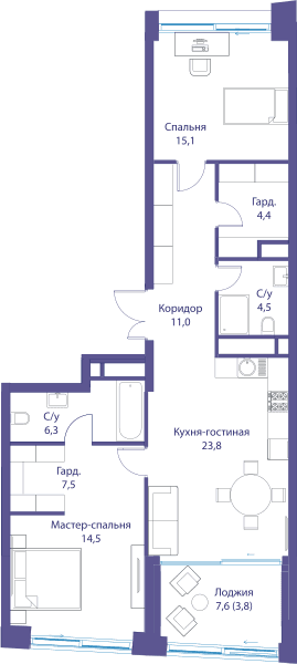 Река, Река-3 | Клубный дом Москва — планировка 2