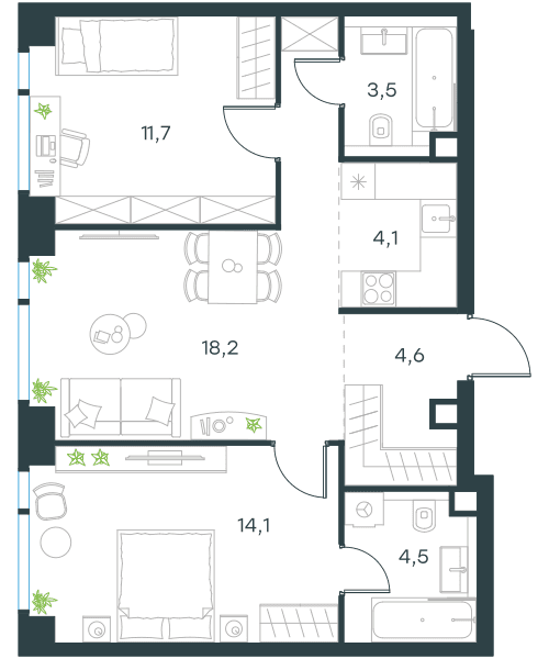 Level Мичуринский, этапы 1 и 2 Москва — планировка 3