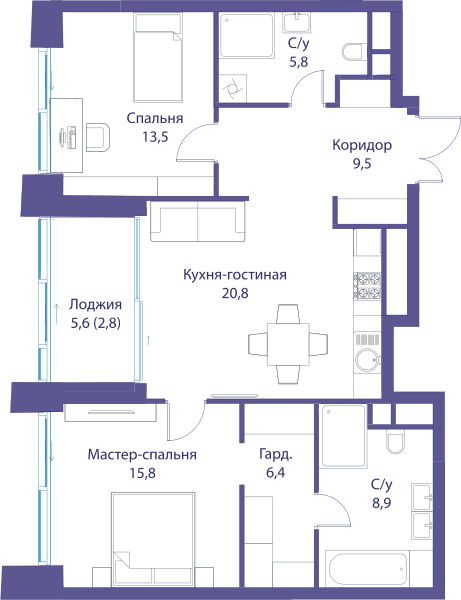 Река, Река-3 | Клубный дом Москва — планировка 2