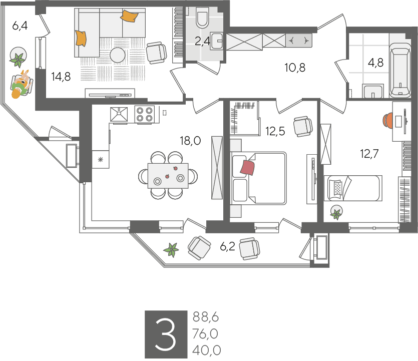 Рекорд 2 Краснодар — планировка 3