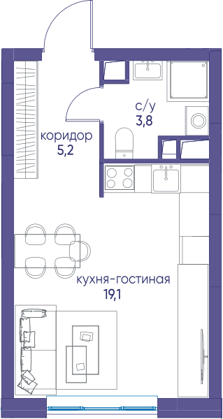 Остров, Остров.5 Москва — планировка Студия