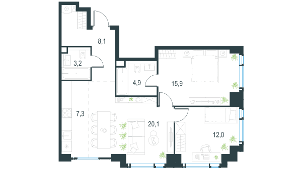 Level Мичуринский, этапы 1 и 2 Москва — планировка 3