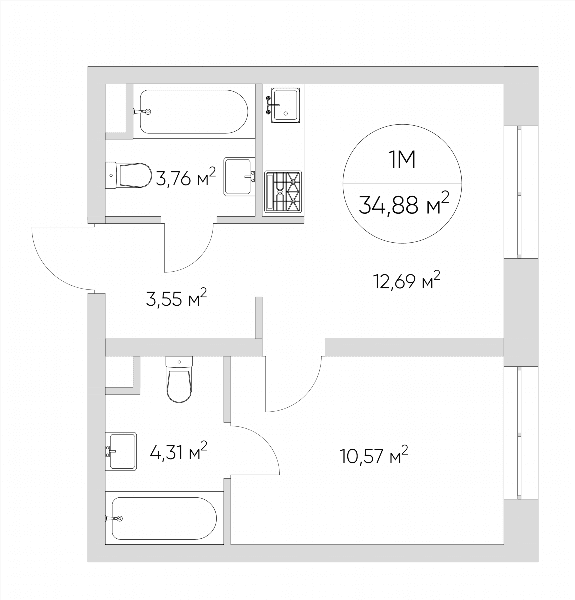 Nice loft Москва — планировка 1-комнатные апартаменты
