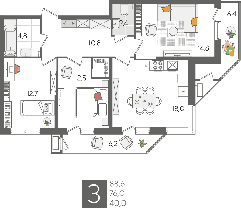 Рекорд 2 Краснодар — планировка 3