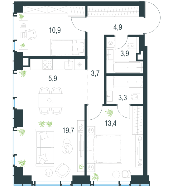 Level Мичуринский, этапы 1 и 2 Москва — планировка 3