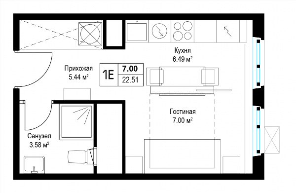 У реки. Эко Видное 2.0 Москва — планировка Студия