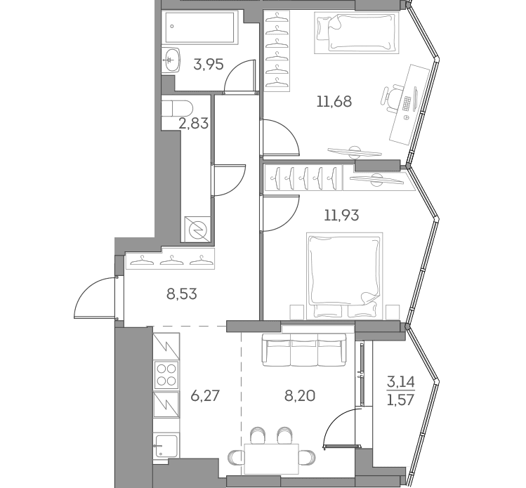Аквилон BESIDE 2.0 Москва — планировка 1