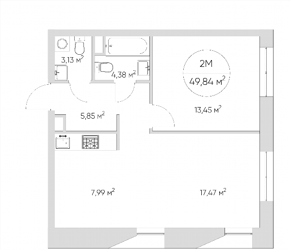 Nice loft Москва — планировка 2-комнатные апартаменты