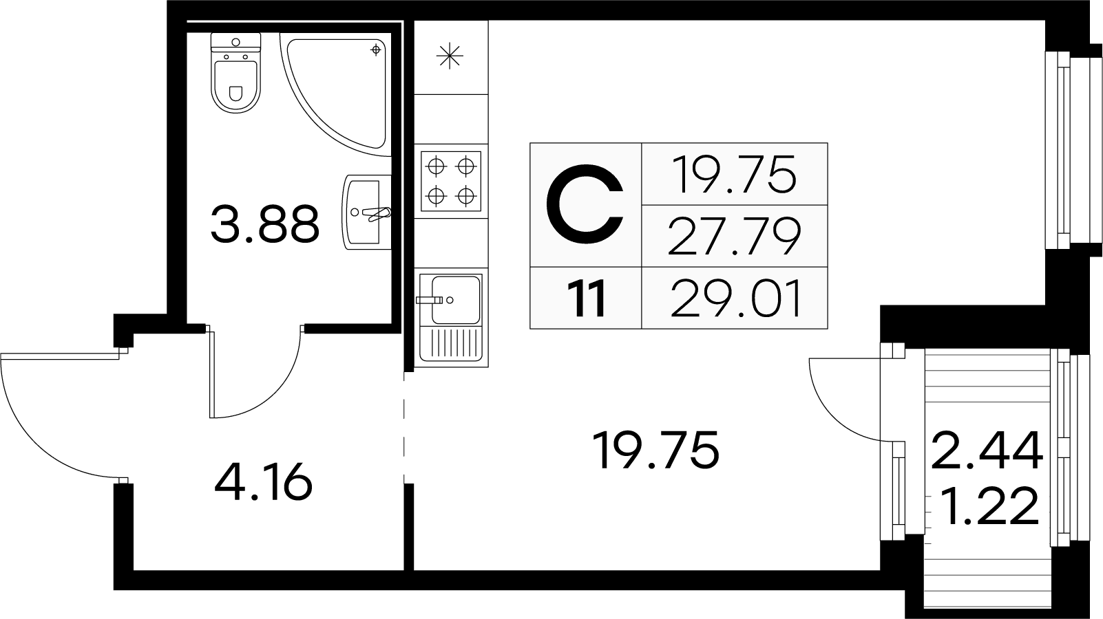 Парголово 2 очередь Санкт-Петербург — планировка Студия