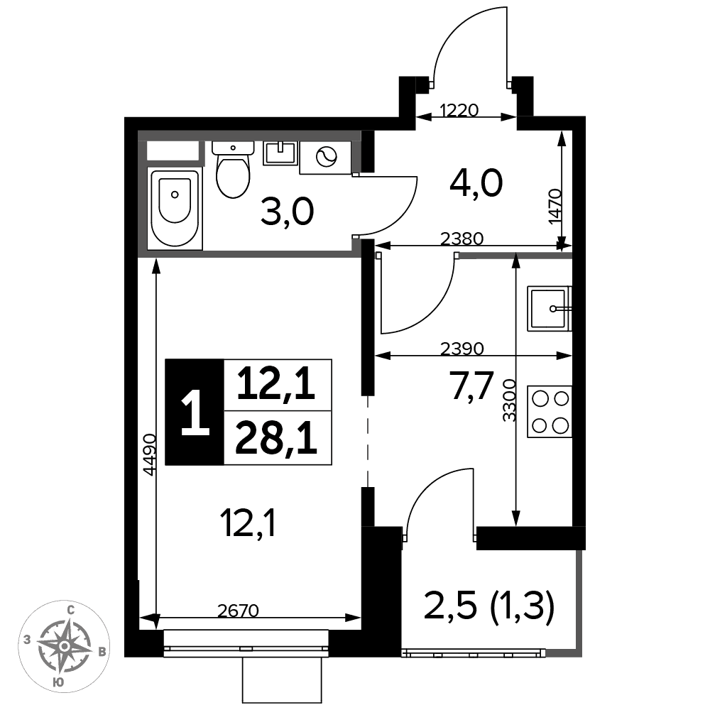 1-й Лермонтовский Люберцы — планировка Студия