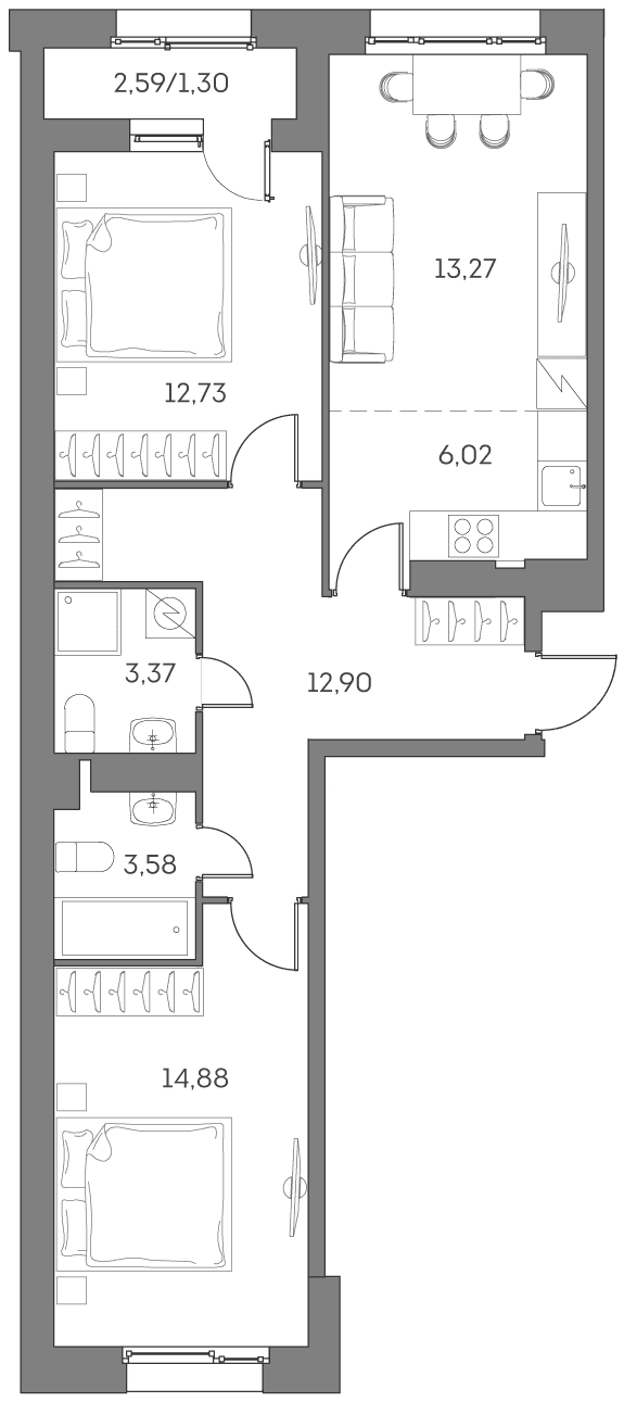 Аквилон BESIDE 2.0 Москва — планировка 1