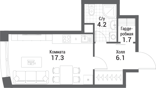 Nagatino i-Land Москва — планировка Студия