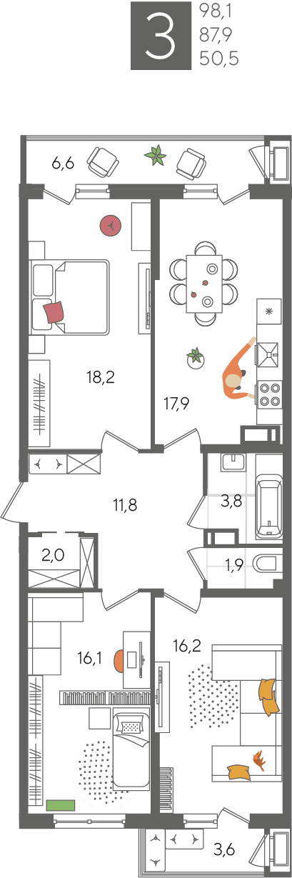 Рекорд 2 Краснодар — планировка 3