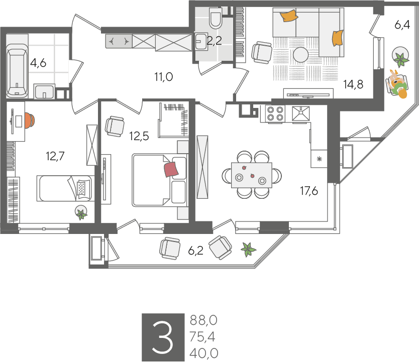 Рекорд 2 Краснодар — планировка 3