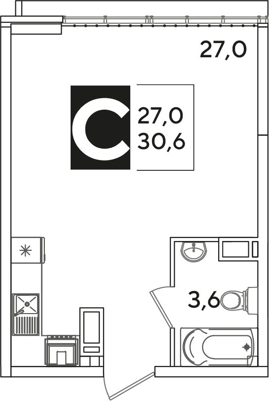 Самолёт Краснодар — планировка Студия