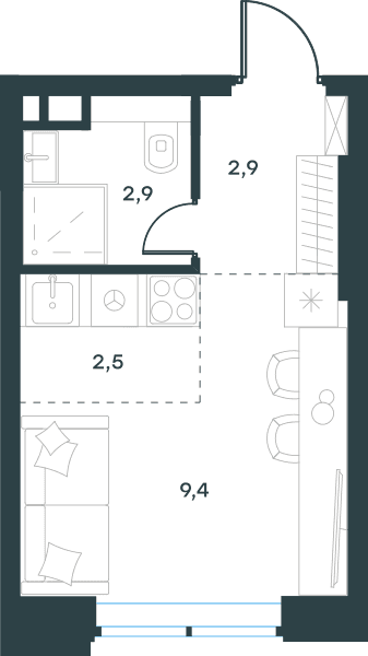 Level Причальный Москва — планировка Студия