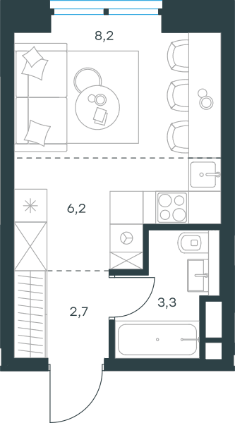 Level Причальный Москва — планировка Студия