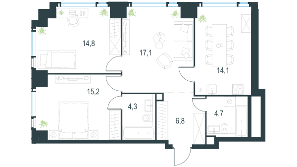 Level Мичуринский, этапы 1 и 2 Москва — планировка 3
