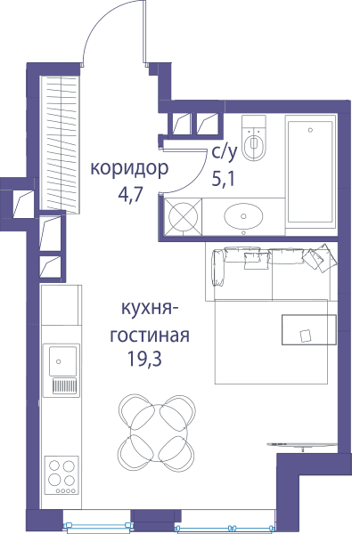 Остров, Остров.4 Москва — планировка Студия
