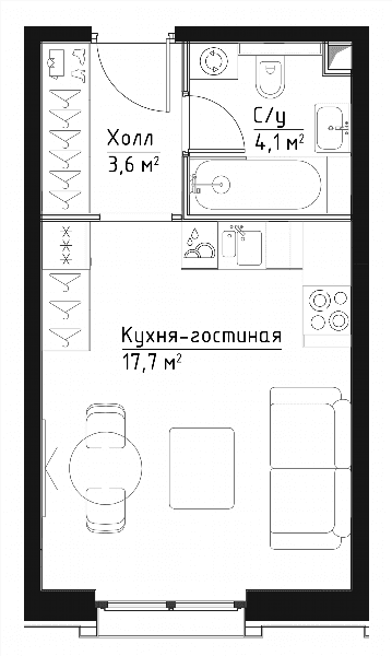 Павелецкая Сити Москва — планировка Студия