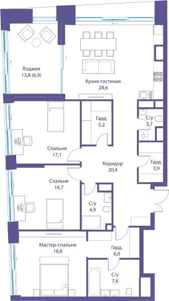 Река, Река-3 | Клубный дом Москва — планировка 3