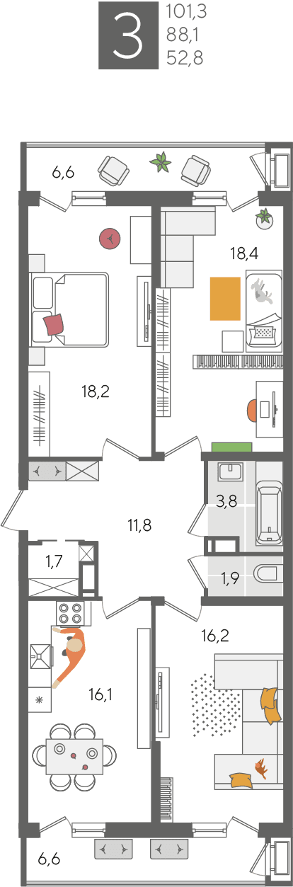 Рекорд 2 Краснодар — планировка 3
