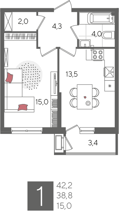 Рекорд 2 Краснодар — планировка 1