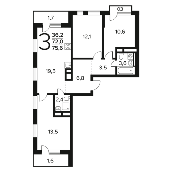 Заречный Москва — планировка 3