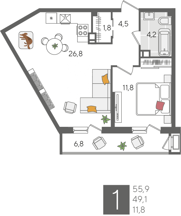 Рекорд 2 Краснодар — планировка 1