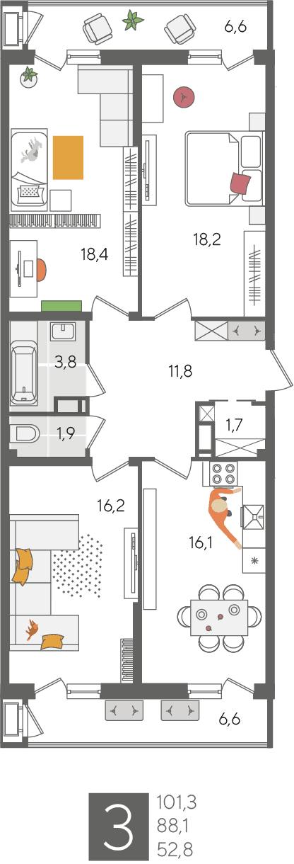 Рекорд 2 Краснодар — планировка 3