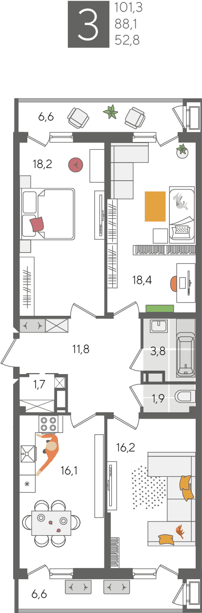 Рекорд 2 Краснодар — планировка 3