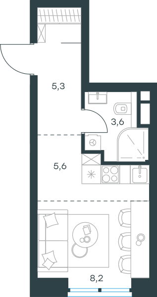 Level Причальный Москва — планировка Студия