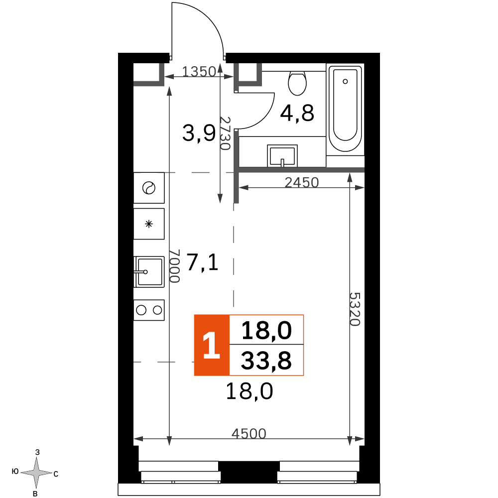 Amber City Москва — планировка Студия