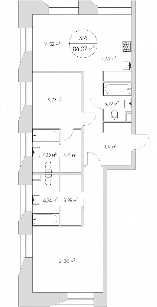 Nice loft Москва — планировка 3-комнатные апартаменты