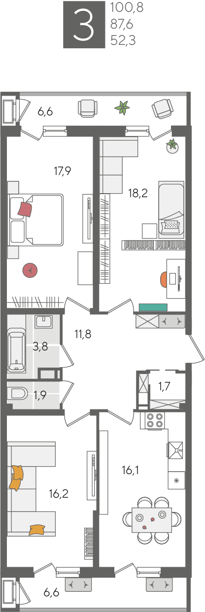 Рекорд 2 Краснодар — планировка 3