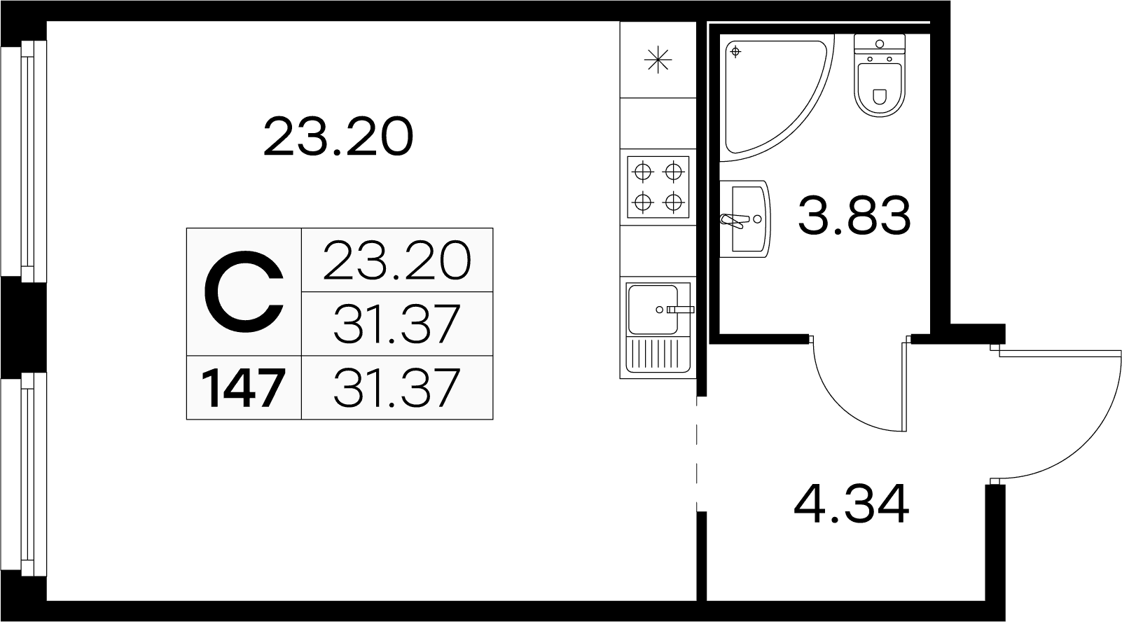 Парголово 2 очередь Санкт-Петербург — планировка Студия