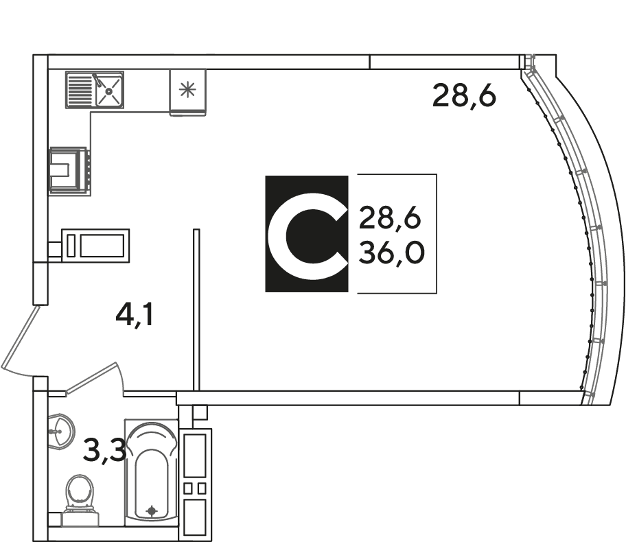 Самолёт Краснодар — планировка Студия