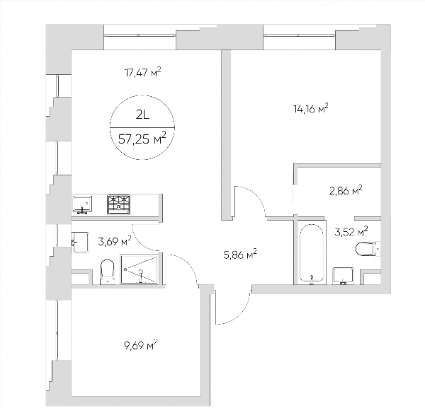 Nice loft Москва — планировка 2-комнатные апартаменты