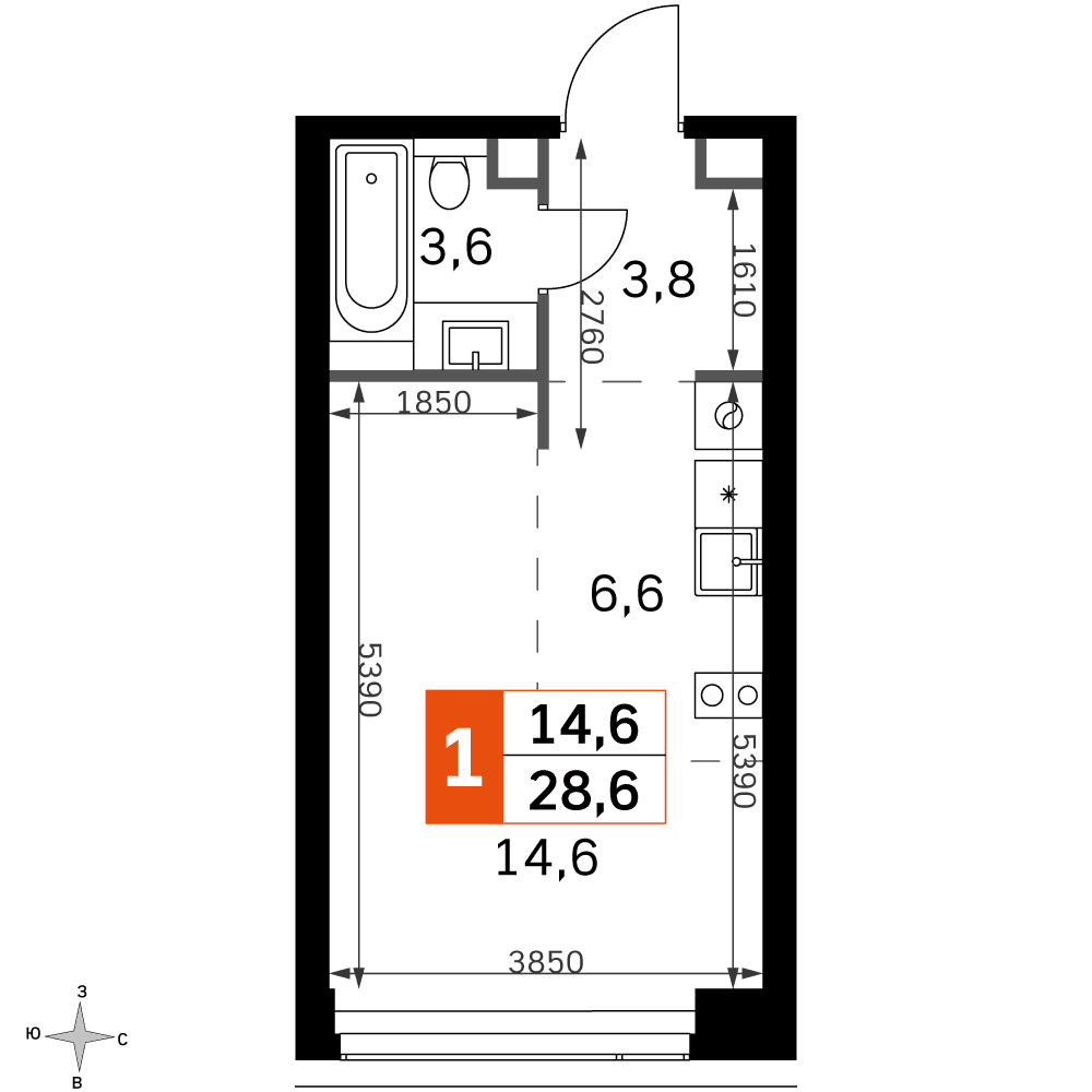 Amber City Москва — планировка Студия
