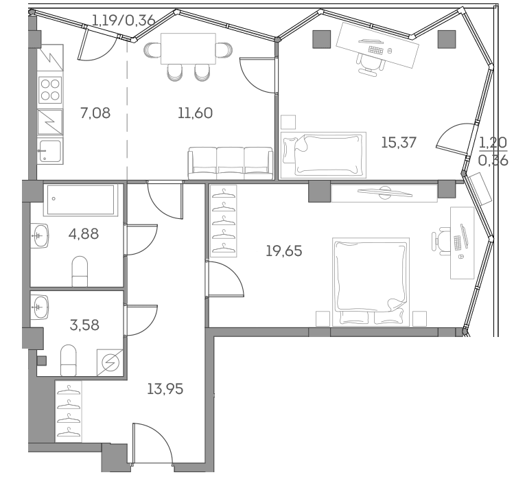 Аквилон BESIDE 2.0 Москва — планировка 1
