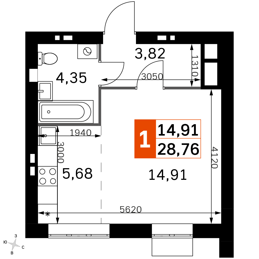 Жаворонки Клаб Одинцово — планировка Студия