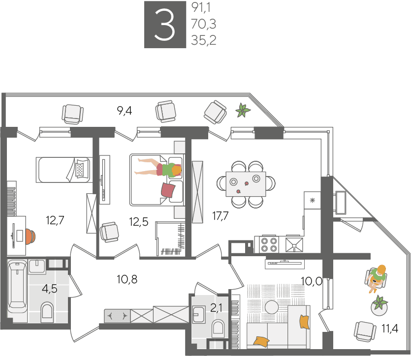 Рекорд 2 Краснодар — планировка 3