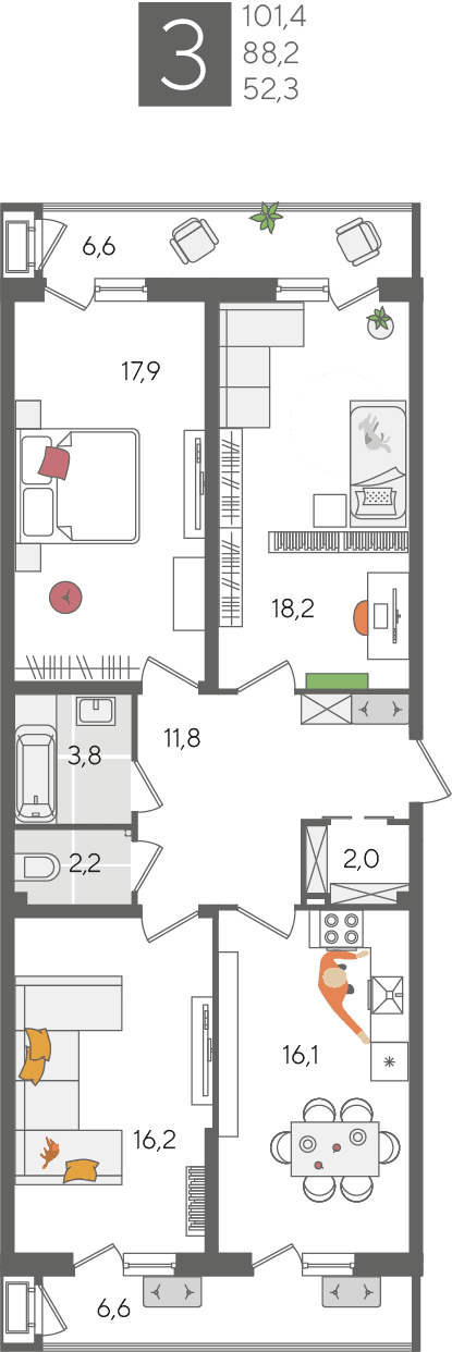 Рекорд 2 Краснодар — планировка 3