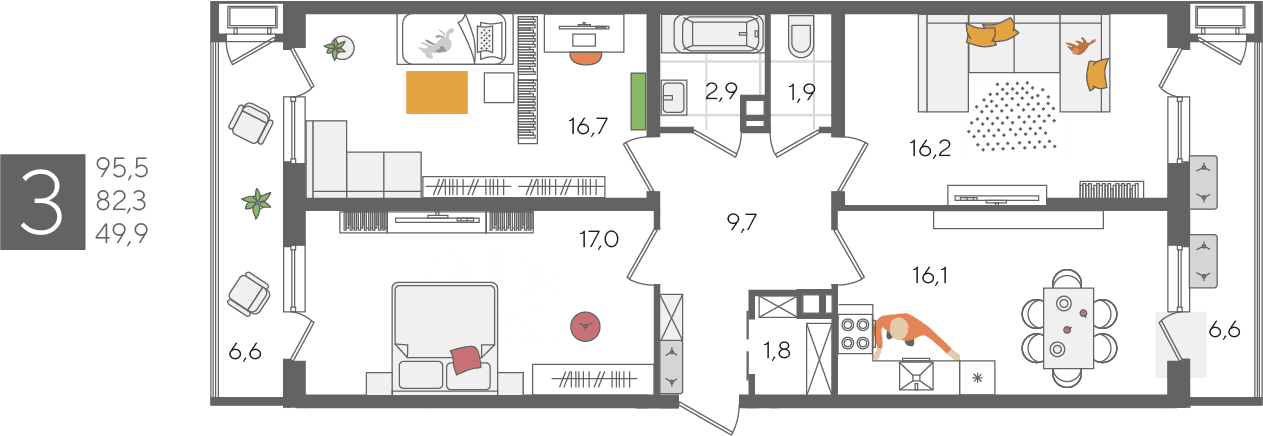 Рекорд 2 Краснодар — планировка 3